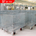 Warehouse equipment foldable and  movable metal storage cages with wheel